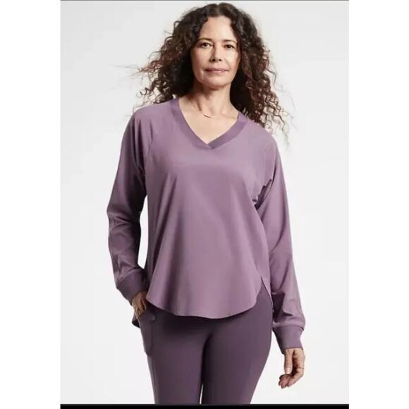 Athleta Zephyr V-Neck‎ Long Sleeve Top Women’s S Dark Sky Violet Lightweight - Picture 1 of 10